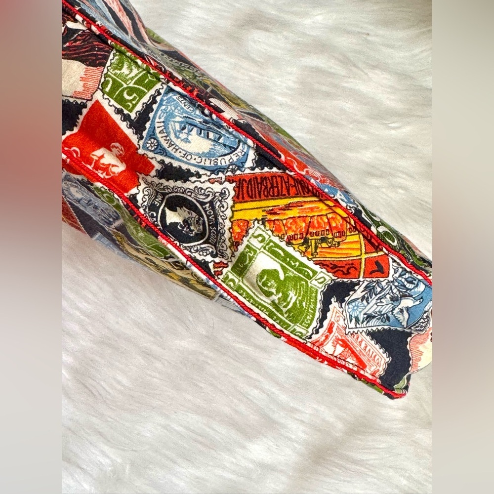 Vintage Postage Stamp Print Shoulder Bag Multicolor Travel-Inspired Handmade - Picture 7 of 11